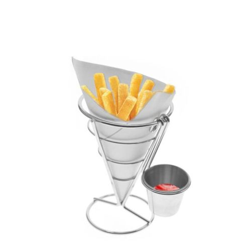 Basket Holder French Fries Stand with Sauce Dish - Cone Snack Display Stand - Chicken Nuggets Fried Foods Display Rack Basket Holder French Fries Stand with Sauce Dish - Cone Snack Display Stand - Chicken Nuggets Fried Foods Display Rack