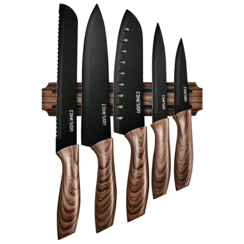 Cohesion Knife Magnetic Strip & 5 Pcs Kitchen Knife Set - Magnetic Knife Holder for Wall Stainless Steel Chef Knife Cohesion Knife Magnetic Strip & 5 Pcs Kitchen Knife Set - Magnetic Knife Holder for Wall Stainless Steel Chef Knife